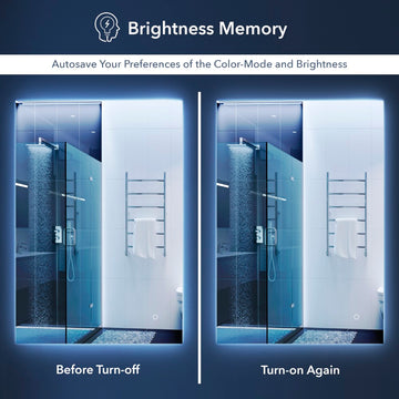 Nora Rectangular Frameless Anti-Fog Aluminum Back-lit Tri-color LED Bathroom Vanity Mirror with Smart Touch Control - JONATHAN Y